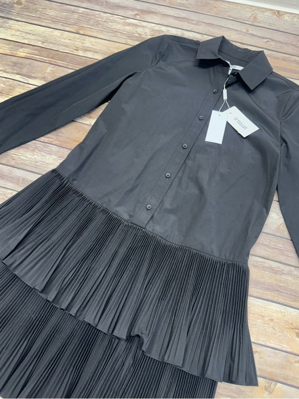 Derek Lam 10 Crosby Sterling Long Sleeve Pleated Mini Dress in Black Size 0 - Picture 3 of 6